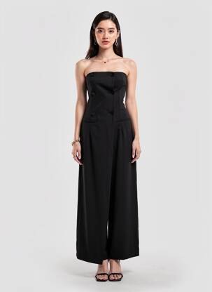 Salopetă-pantalon fără mâneci fără mâneci negru LUMINA femeie