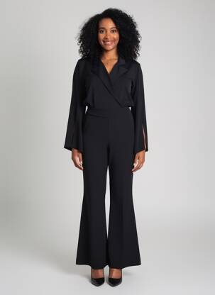 Salopetă-pantalon țesătură crep mâneci lungi negru ANGELA DAVIS femeie
