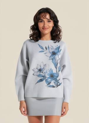 Pulover țesătură melanj mâneci lungi gri VOLPATO femeie