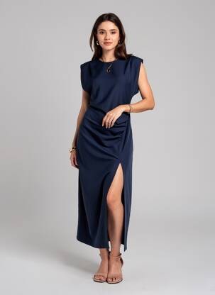Rochie lungă mâneci scurte mâneci scurte albastru KING KONG femeie