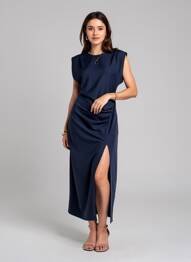 Rochie lungă mâneci scurte mâneci scurte albastru KING KONG femme