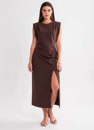 Rochie lungă mâneci scurte mâneci scurte maro KING KONG femeie