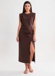 Rochie lungă mâneci scurte mâneci scurte maro KING KONG femme