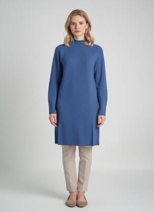 Rochie pulover elasticitate mâneci lungi albastru VOLPATO femeie