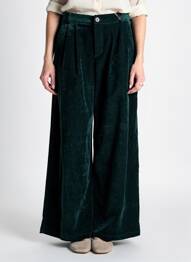 Pantalon larg închidere cu fermoar sub clapetă cu nasturi talie înaltă verde LUMINA femme