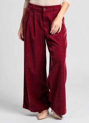 Pantalon larg închidere cu fermoar sub clapetă cu nasturi talie înaltă roșu LUMINA femeie