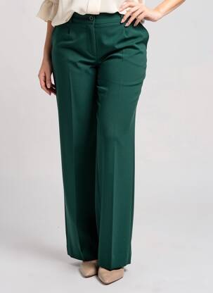 Pantalon evazat talie cu cleme talie înaltă verde ANGELA DAVIS femeie