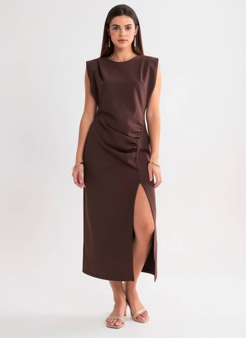 Rochie lungă mâneci scurte mâneci scurte maro KING KONG femme