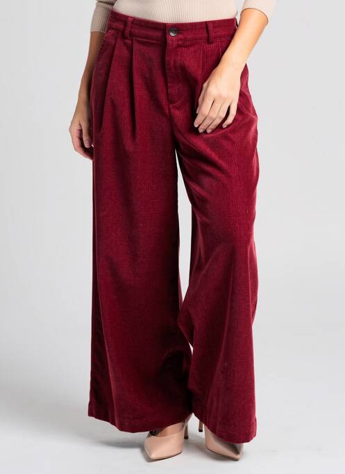 Pantalon larg închidere cu fermoar sub clapetă cu nasturi talie înaltă roșu LUMINA femme