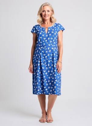 Rochie midi imprimeu floral mâneci scurte albastru GUY DUBOUIS femeie