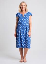 Rochie midi imprimeu floral mâneci scurte albastru GUY DUBOUIS femeie
