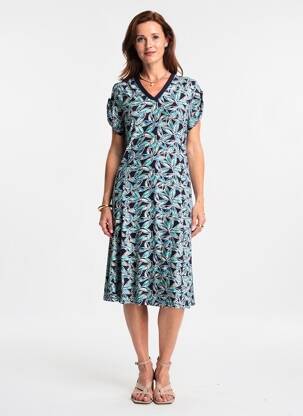 Rochie midi imprimeu floral mâneci scurte albastru BRANDTEX femeie