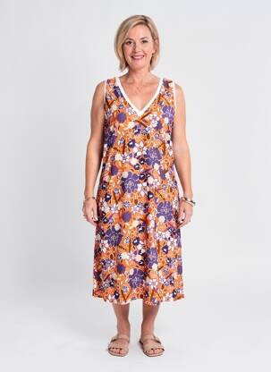 Rochie midi imprimeu floral fără mâneci portocaliu MERI & ESCA femeie