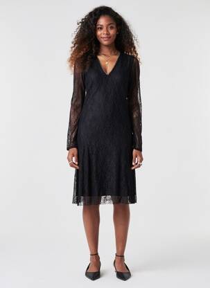 Rochie midi mâneci lungi mâneci lungi negru EMA BLUE'S femeie