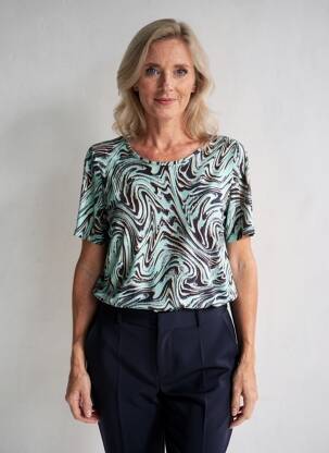 Tricou imprimeu fantezie mâneci scurte albastru SIGNATURE femeie