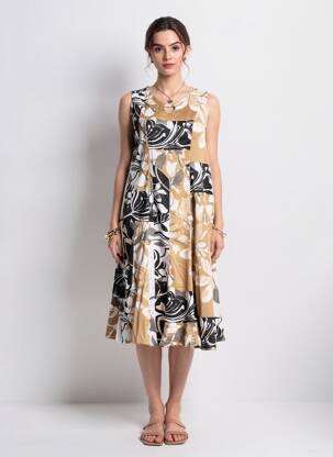 Rochie midi imprimeu fantezie fără mâneci alb CHRISTIAN MARRY femeie