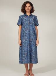 Rochie midi imprimeu fantezie mâneci scurte albastru ATIAN femme