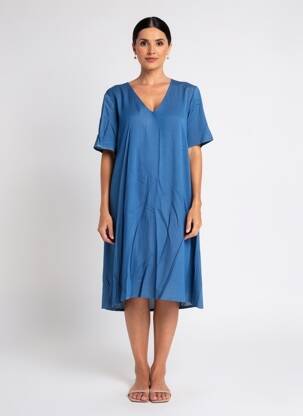 Rochie midi mâneci scurte mâneci scurte albastru GEVANA femeie