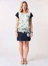 Rochie midi imprimeu fantezie mâneci scurte albastru GALMALLA femeie