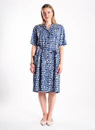 Rochie midi imprimeu fantezie mâneci scurte albastru GUY DUBOUIS femme