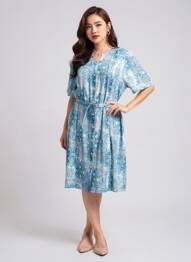 Rochie midi imprimeu fantezie mâneci scurte albastru GUY DUBOUIS femme