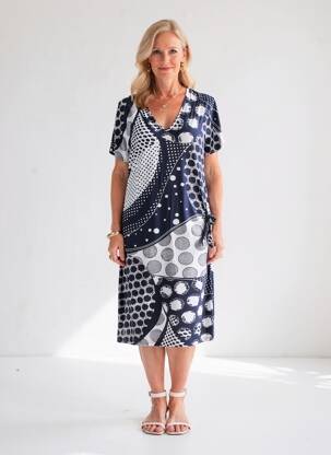 Rochie midi imprimeu fantezie mâneci scurte albastru MARBLE femeie