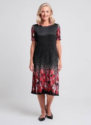 Rochie midi imprimeu fantezie mâneci scurte negru GEVANA femeie