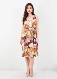 Rochie midi imprimeu fantezie fără mâneci portocaliu GEVANA femme