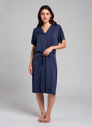 Rochie midi țesătură crep mâneci scurte albastru MARBLE femeie