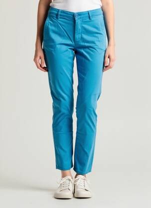 Pantalon chino țesătură poplin mărime normală albastru HAPPY femeie