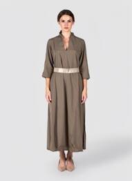 Rochie lungă croială cambrată mâneci 3/4 verde MOLLY BRACKEN femeie