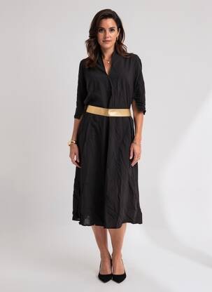 Rochie lungă croială cambrată mâneci 3/4 negru MOLLY BRACKEN femeie