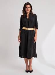 Rochie lungă croială cambrată mâneci 3/4 negru MOLLY BRACKEN femeie