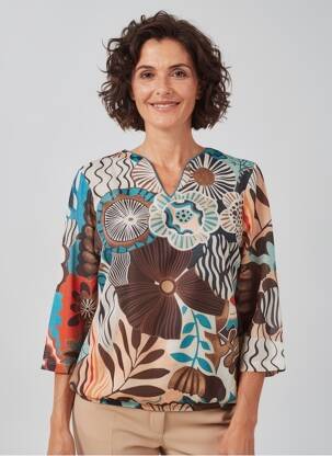 Bluză imprimeu floral mâneci 3/4 verde CHRISTINE LAURE femeie