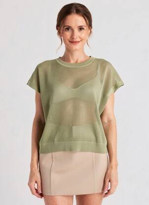 Pulover plasă decupată mâneci scurte verde BETTY BARCLAY femeie