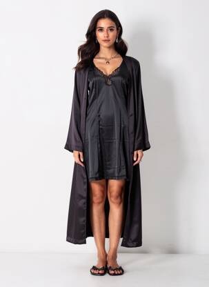 Nuisetă/combinetă efect material satinat negru LINGERIE ELIZABETH femeie