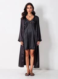 Nuisetă/combinetă efect material satinat negru LINGERIE ELIZABETH femeie