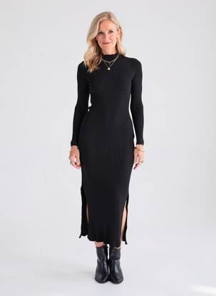Rochie pulover elasticitate mâneci lungi negru PETITE MENDIGOTE femeie