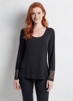 Top țesătură jersey mâneci lungi negru LAUREN VIDAL femeie