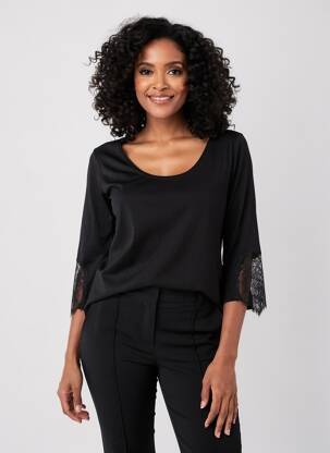 Top țesătură jersey mâneci 3/4 negru LAUREN VIDAL femeie