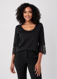 Top țesătură jersey mâneci 3/4 negru LAUREN VIDAL femme