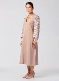 Rochie midi imprimeu fantezie mâneci lungi maro NIU femme