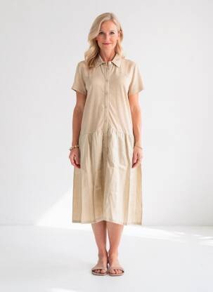 Rochie midi mâneci scurte mâneci scurte bej MAJESTIC FILATURES femeie