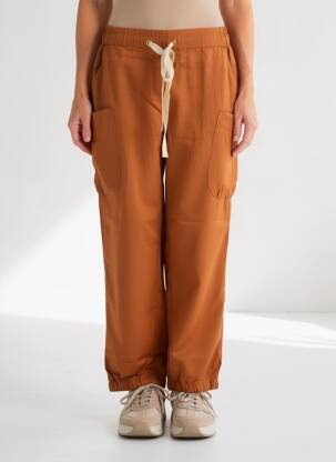 Pantalon drept țesătură poplin mărime normală portocalie SHEEGO femeie