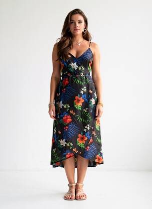 Rochie midi imprimeu floral bretele subțiri negru STRADIVARIUS femeie