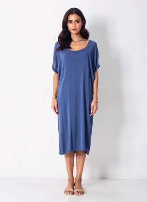 Rochie midi mâneci scurte mâneci scurte albastru STEFAN GREEN femeie