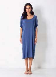 Rochie midi mâneci scurte mâneci scurte albastru STEFAN GREEN femeie