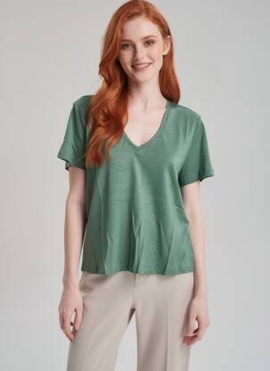 Tricou guler în v mâneci scurte verde MANGO femme