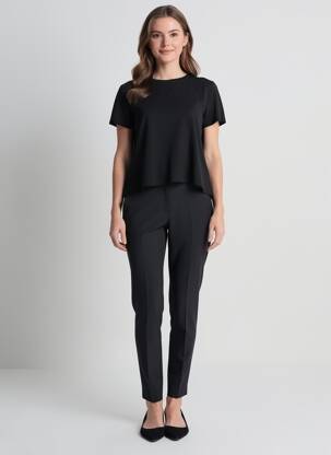 Top țesătură crep mâneci scurte negru LILI SIDONIO femeie