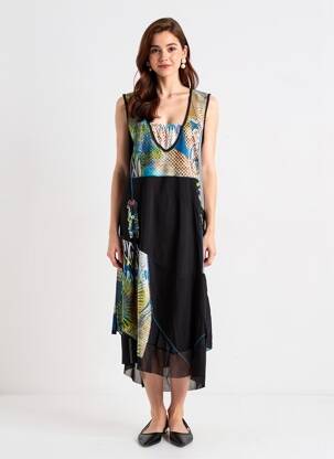 Rochie midi croială fluidă fără mâneci negru EVANNA femeie